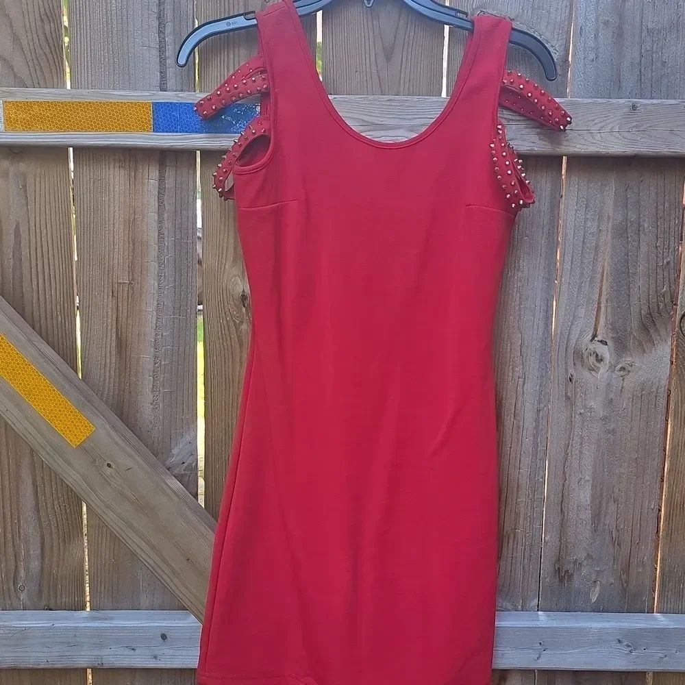 Red Sleeveless Dress with Studded Straps